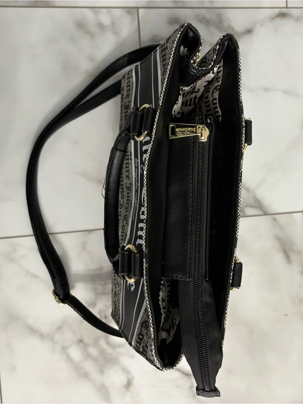 Juicy Couture Black and Beige Logo Messenger Bag